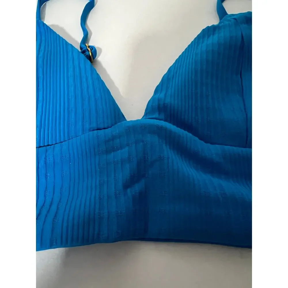 NWT L*Space Women's Ribbed Pointelle Winnie Bikini Swim Top Electric Blue Size S